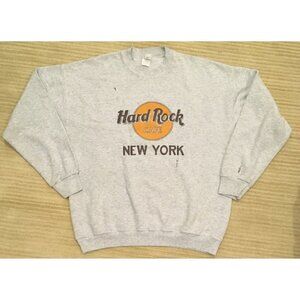 Vintage Hard Rock Cafe New York Crewneck Pullover Sweatshirt XL Gray Distressed